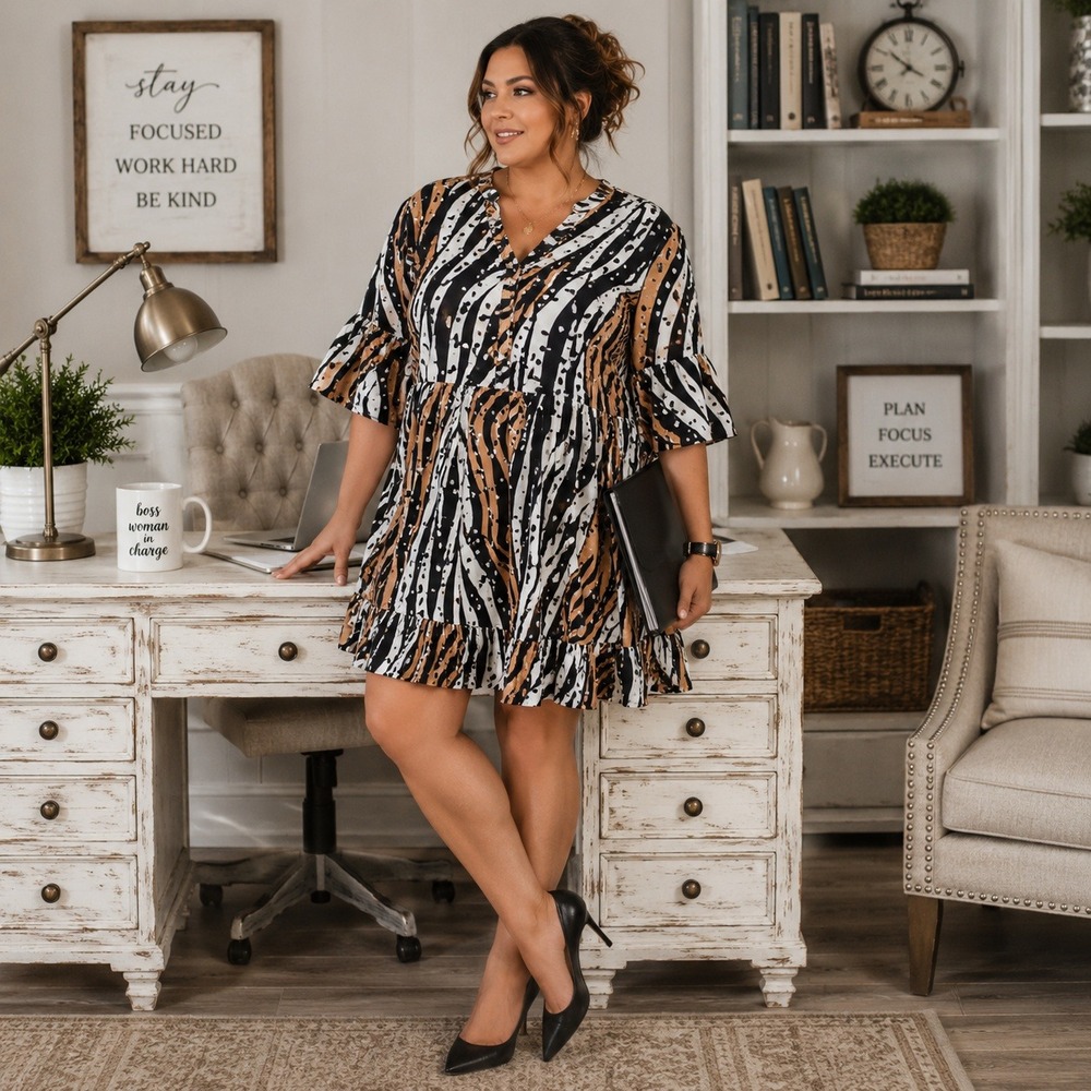 Avenue Trinity Earn Your Zebra Dress Size 16 Animal Print Ruffle NWT